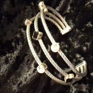 Elegant  Silver Twisted Cable and Black Cuff  Bracelet .